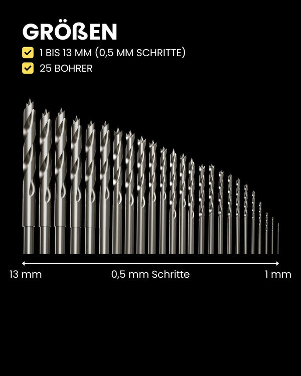 Holzbohrer Set 25-teilig — HSS Spiralbohrer 1-13mm - cDrill – Bild 3