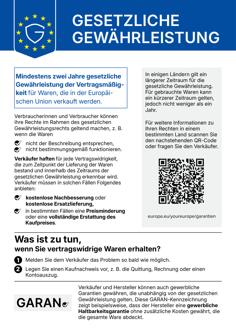 EU-Mitteilung: Gesetzliche Gewährleistung – mindestens zwei Jahre für Waren, die in der EU verkauft werden